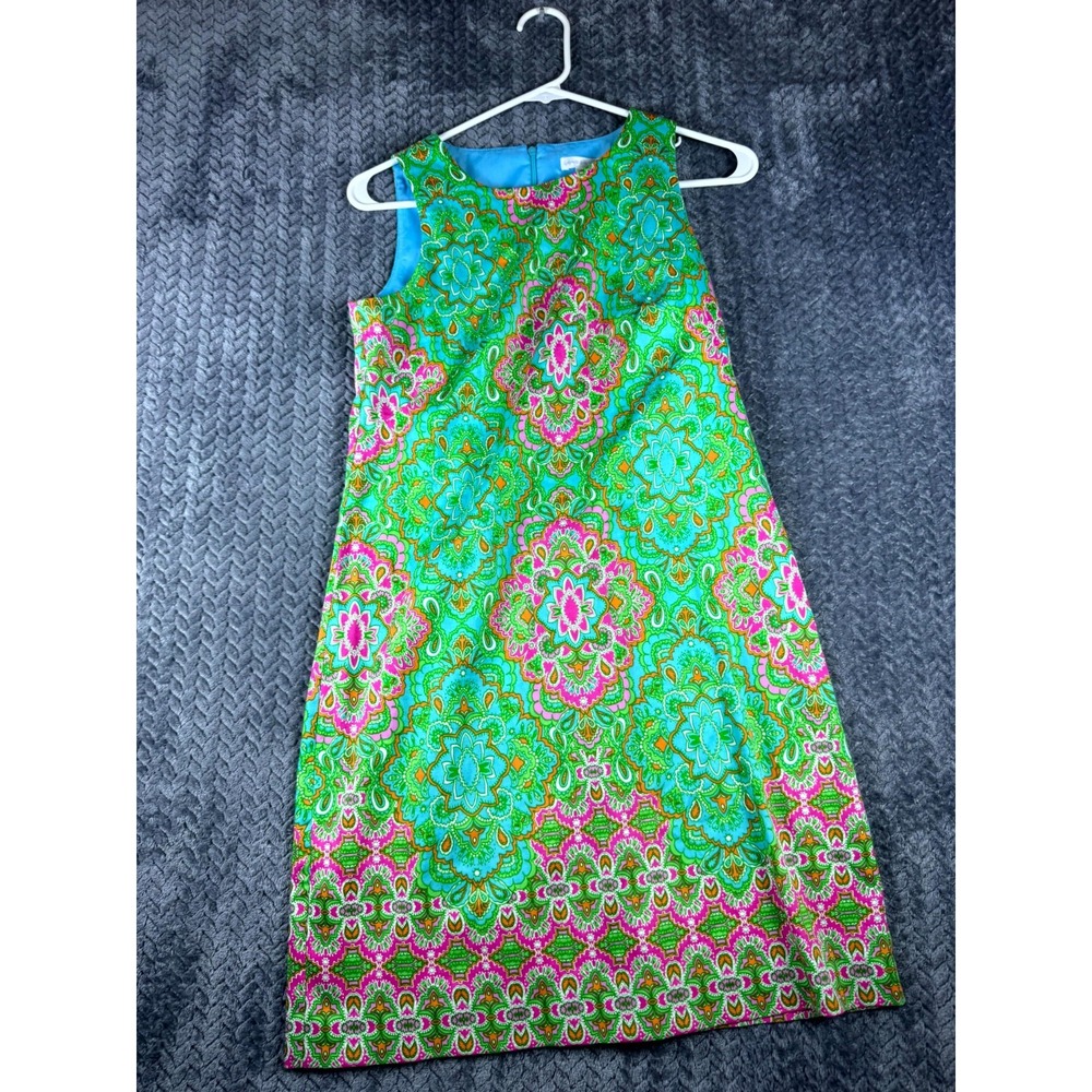 London Times Shift Dress Womens 2 Green Medallion Print Sleeveless Back Zip